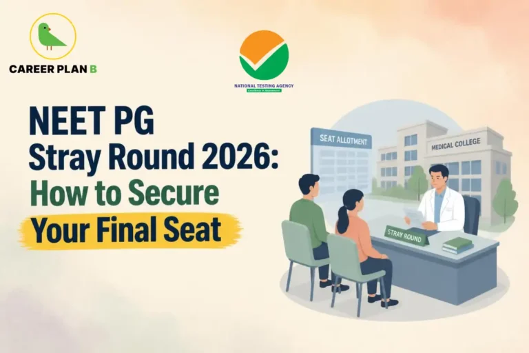 NEET PG Stray Round 2026, showing seat allotment and counselling for medical aspirants.