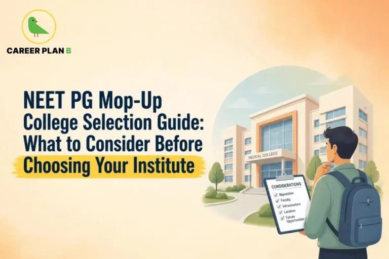 NEET PG Mop-Up College Selection Guide, showing factors to consider before choosing a medical college.