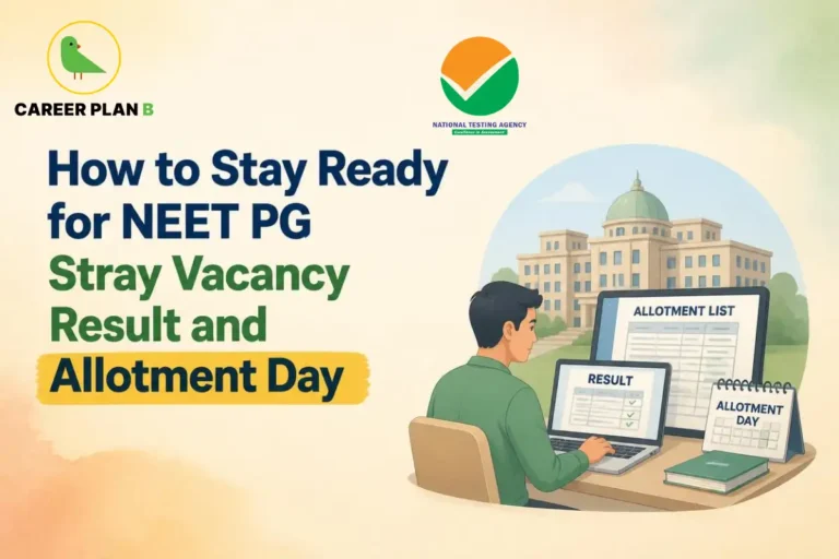 NEET PG stray vacancy result and allotment day showing a candidate checking seat allocation online.