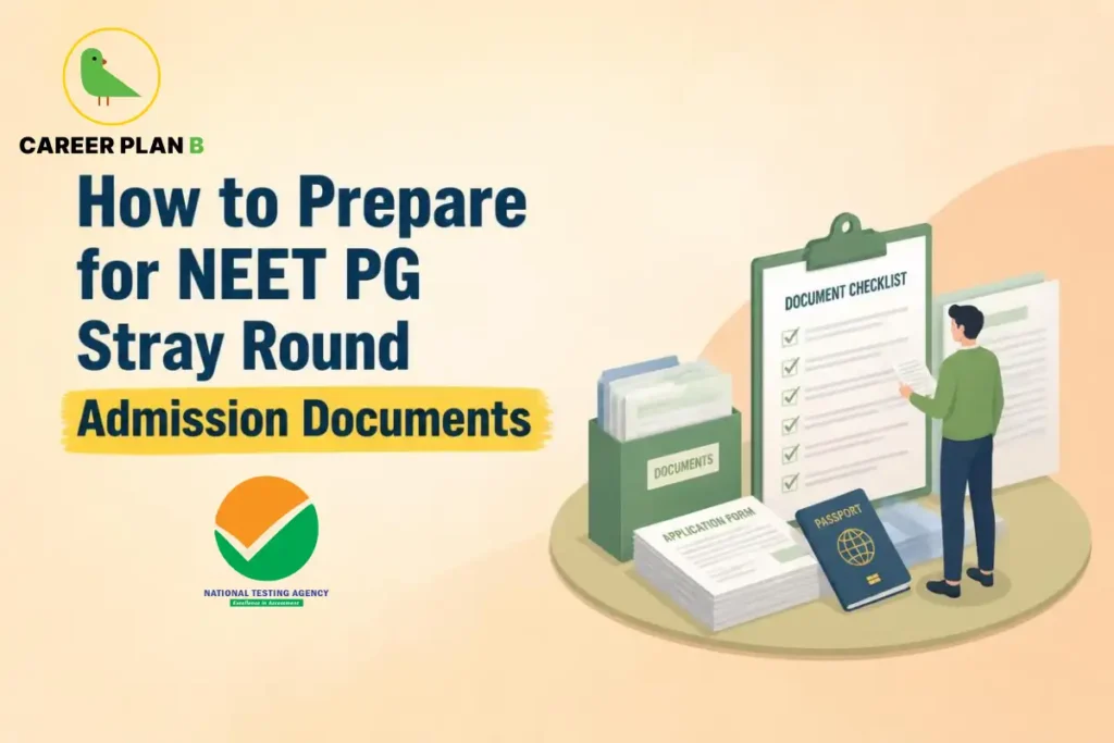 NEET PG stray round admission documents showing a checklist of required documents for admission.