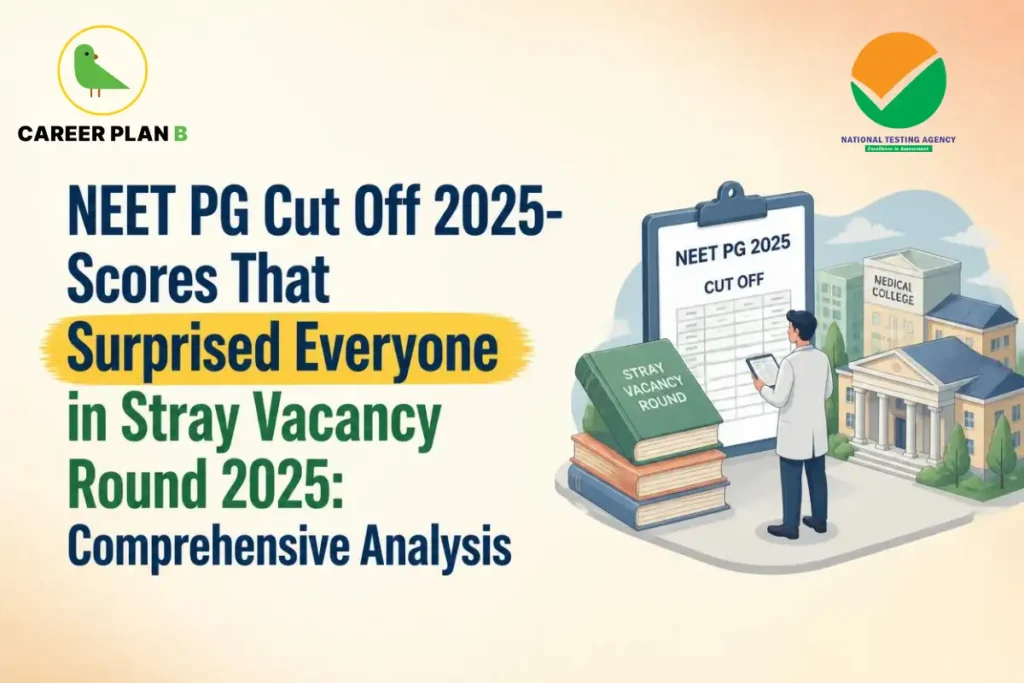 NEET PG cut off 2025 scores for the stray vacancy round shown with medical colleges and a cut-off chart.