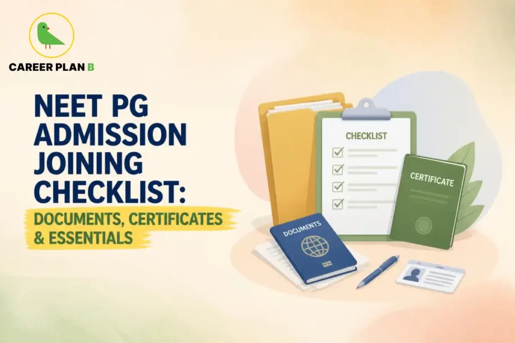 NEET PG admission joining checklist showing essential documents and certificates.