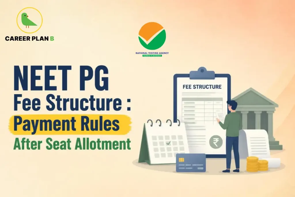 NEET PG fee structure showing payment rules after seat allotment.