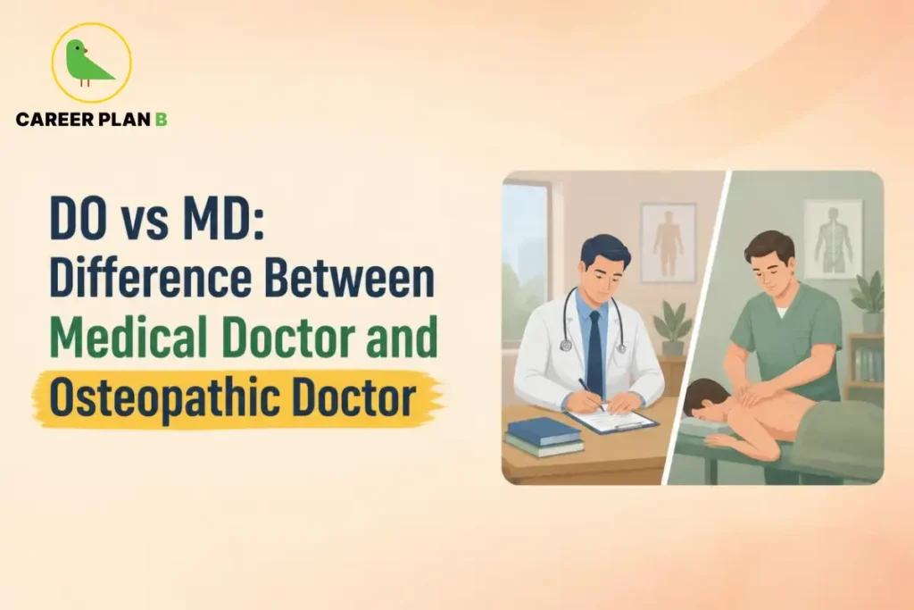DO vs MD showing the difference between medical doctor and osteopathic doctor.