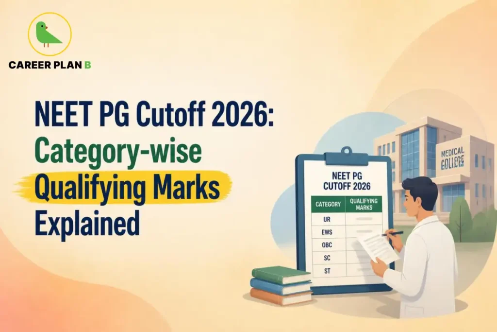 NEET PG aspirant reviewing the 2026 category-wise qualifying cutoff marks for UR, EWS, OBC, SC and ST categories