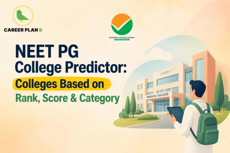 NEET PG college predictor showing medical college options based on rank, score and category