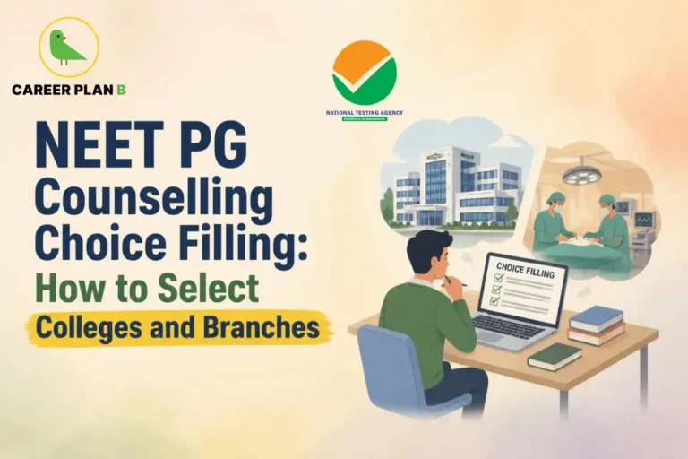 NEET PG counselling choice filling guide showing a medical aspirant selecting colleges and branches during counselling