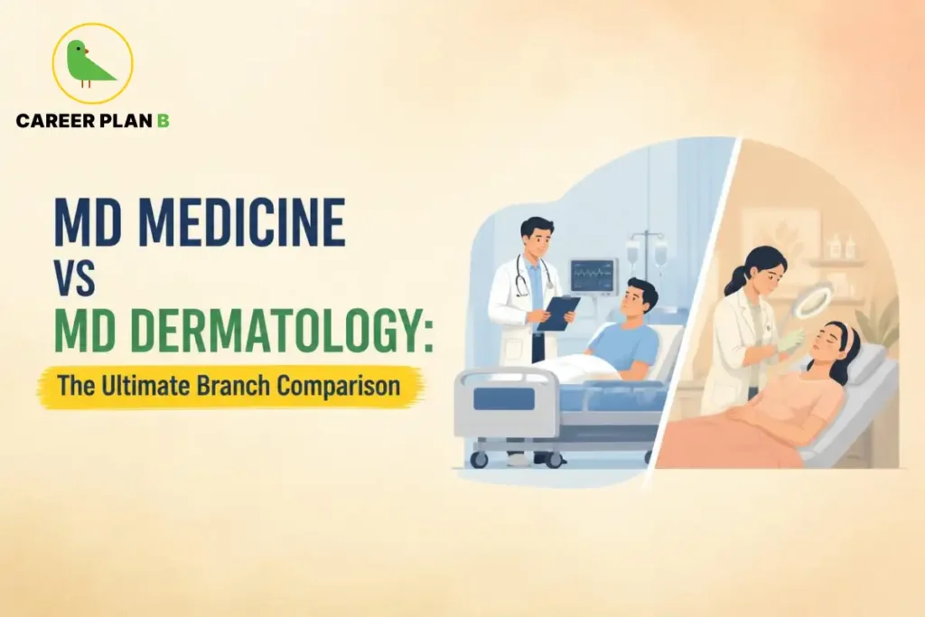 MD Medicine vs MD Dermatology showing a comparison of medical and dermatology specialties.
