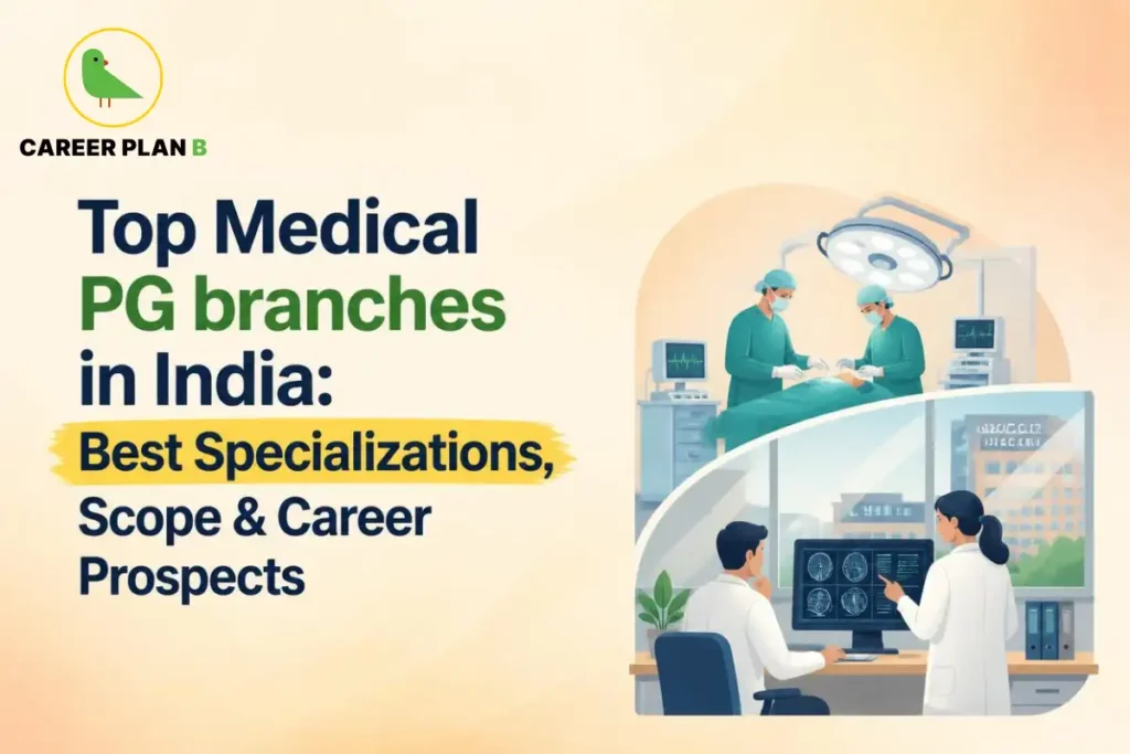 Top medical PG branches in India showing medical specializations, career scope and postgraduate opportunities.