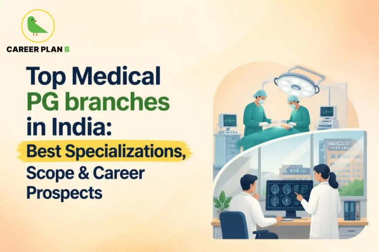 Top medical PG branches in India showing medical specializations, career scope and postgraduate opportunities.