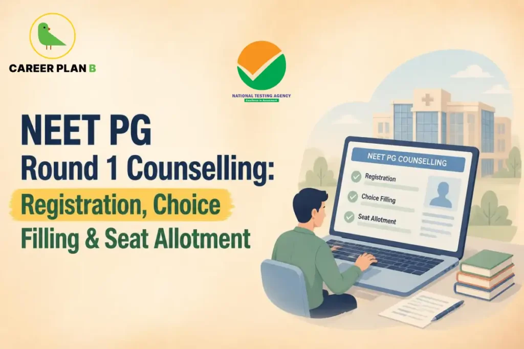 NEET PG Round 1 counselling process covering registration, choice filling and seat allotment for postgraduate medical admission