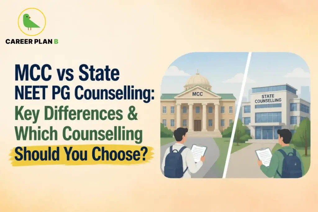 MCC vs State NEET PG Counselling Comparison Explaining Key Differences, Eligibility, Registration Process, Seat Allotment and Which Counselling Option Medical Aspirants Should Choose.
