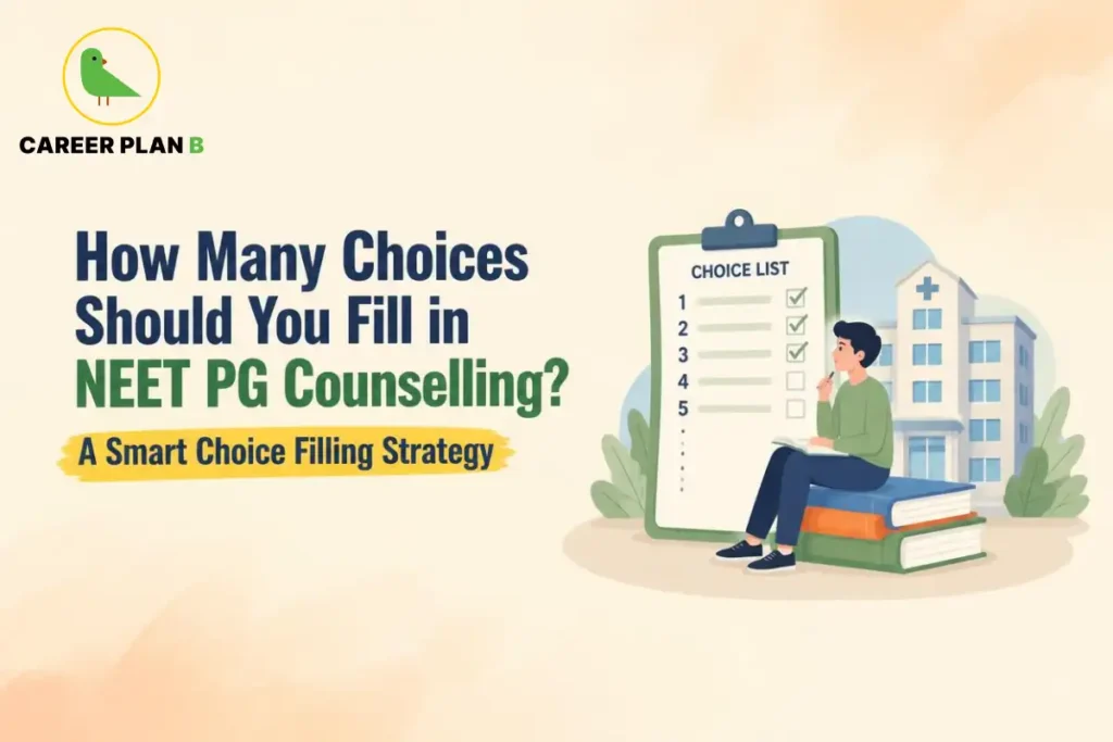 NEET PG counselling choice filling strategy showing a medical aspirant reviewing a preference list to select colleges and courses