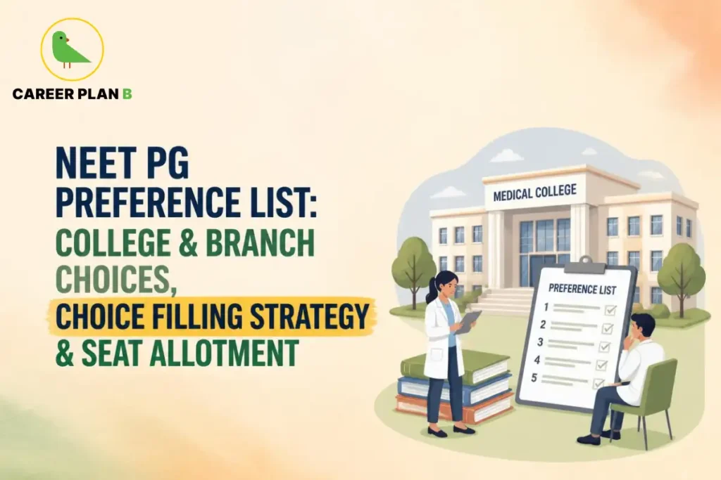 NEET PG preference list showing college and branch choices, choice filling strategy, and seat allotment.