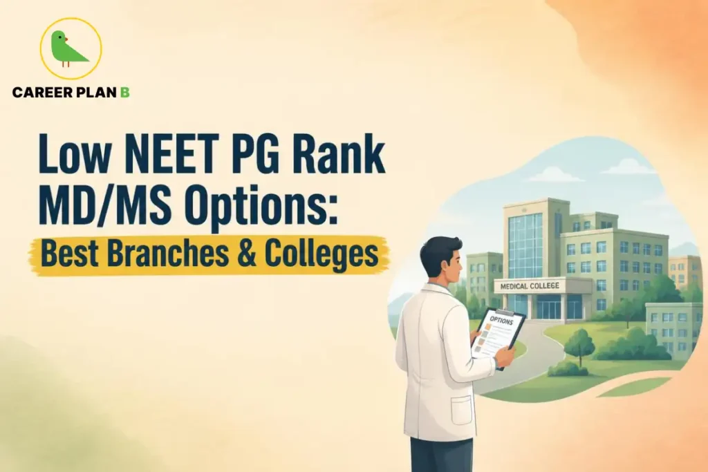 Low NEET PG rank MD/MS options showing the best branches and medical colleges available for postgraduate admission