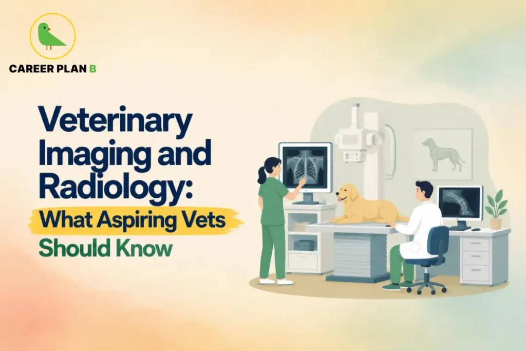 Veterinary imaging and radiology showing aspiring vets using X-ray equipment to examine a dog.