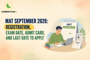 Banner text detailing MAT September 2026 registration, exam date, admit card, and last date to apply, with a student studying beside an exam calendar.
