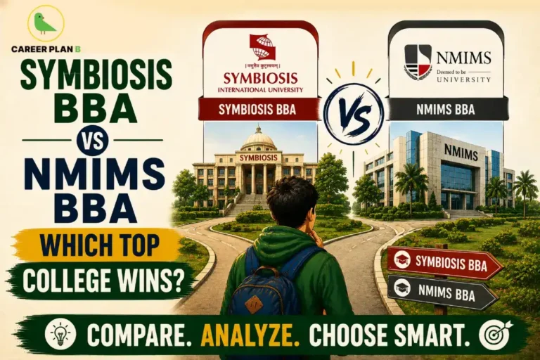 Symbiosis and NMIMS BBA programs shown side by side as two college pathways.
