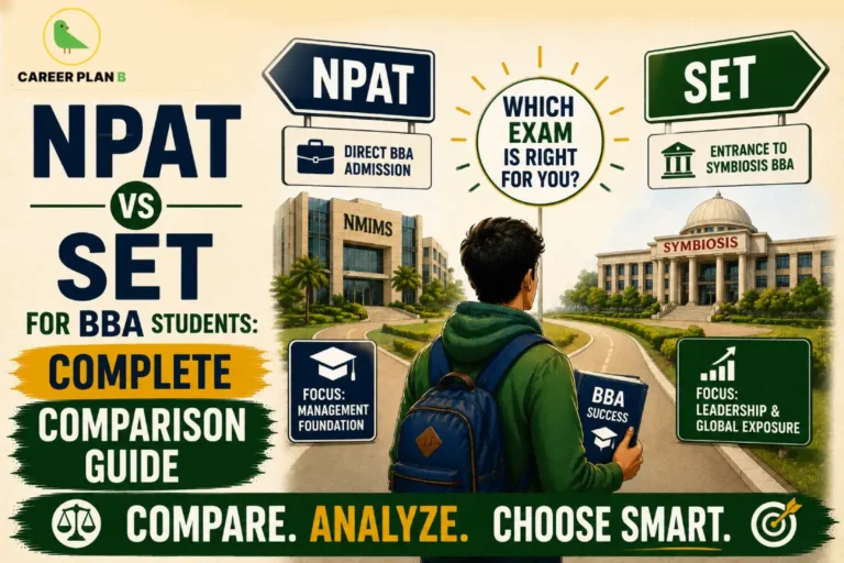 NPAT and SET shown as separate BBA admission routes leading to NMIMS and Symbiosis.