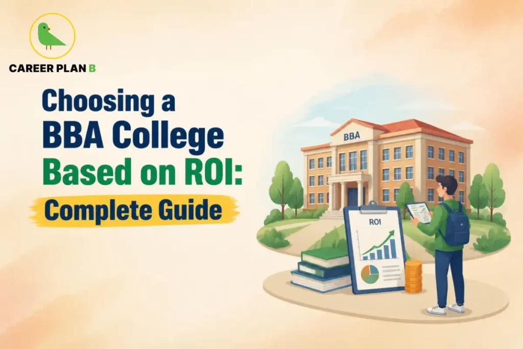 Student evaluating a BBA college using an ROI chart and financial indicators.