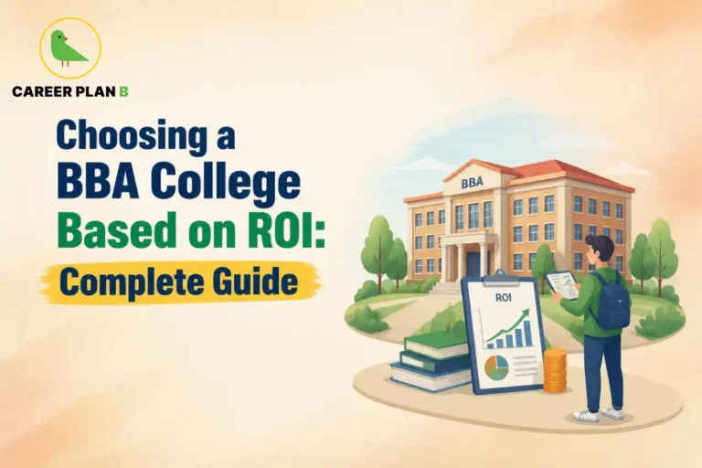 Student evaluating a BBA college using an ROI chart and financial indicators.