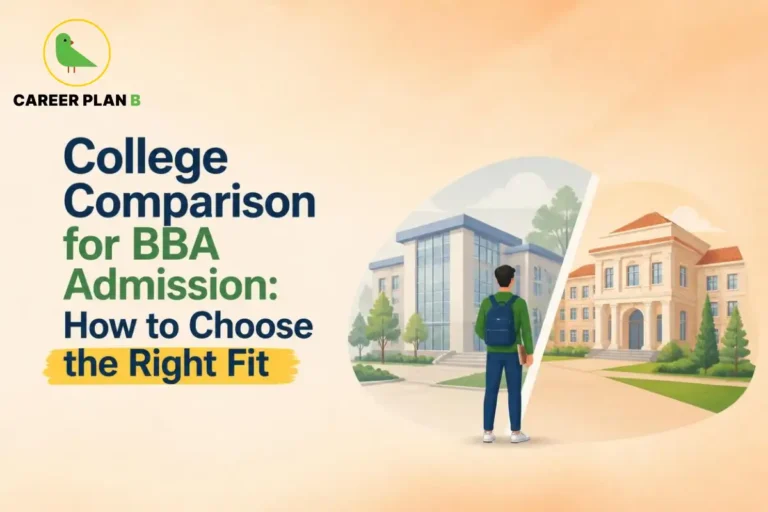 Student comparing two colleges to choose the right BBA admission option.