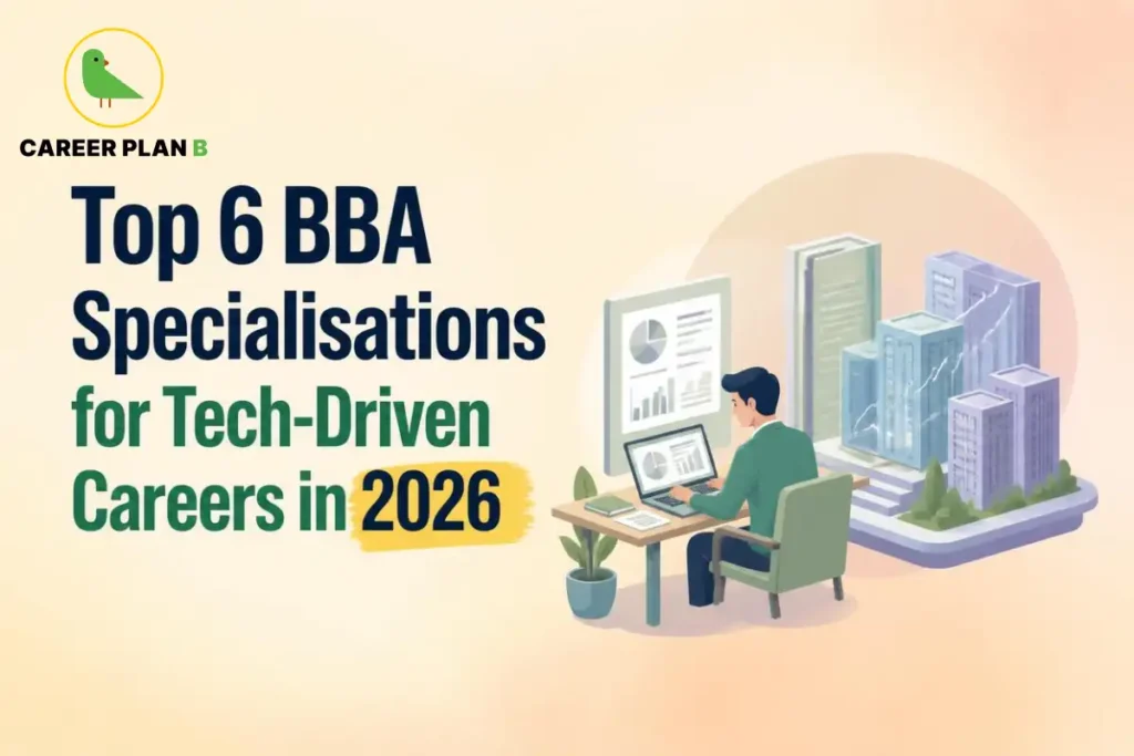 Student studying technology-focused BBA specialisations and career opportunities.