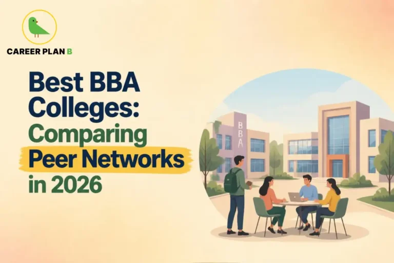 BBA students building professional and academic peer networks on a college campus.