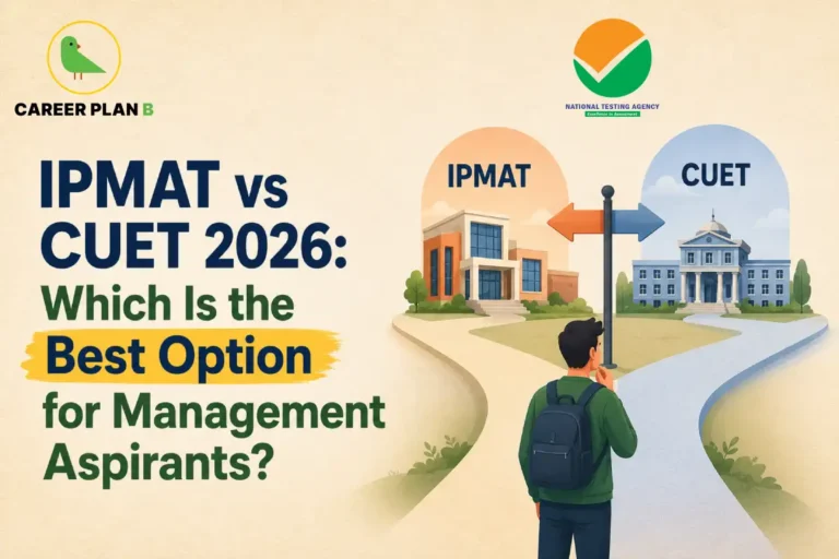 IPMAT vs CUET 2026 comparison showing two management education pathways for aspiring students.