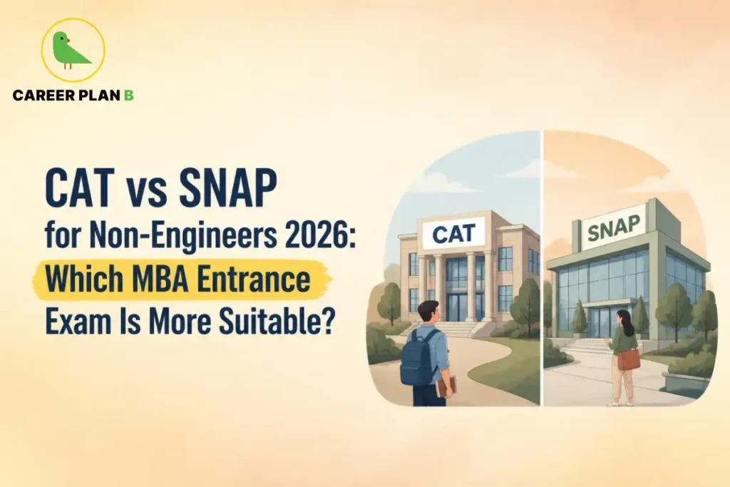 Student comparing CAT and SNAP MBA entrance exam pathways for non-engineering candidates.
