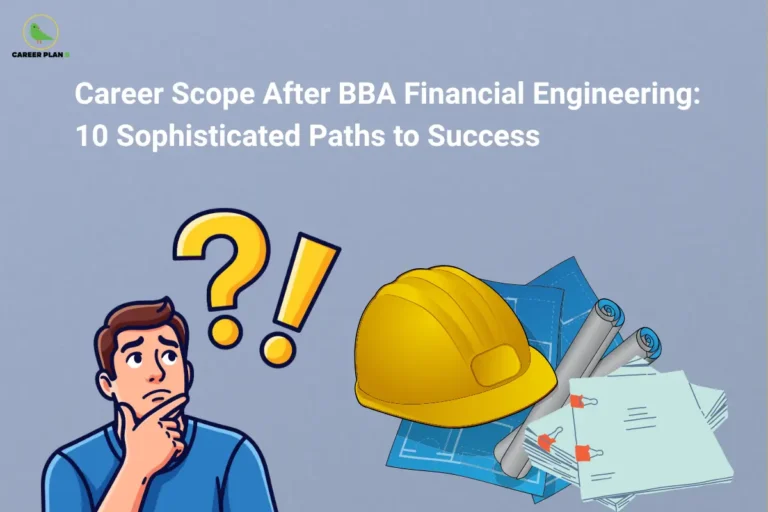 Financial engineering career concept featuring a student, construction plans, and a safety helmet.