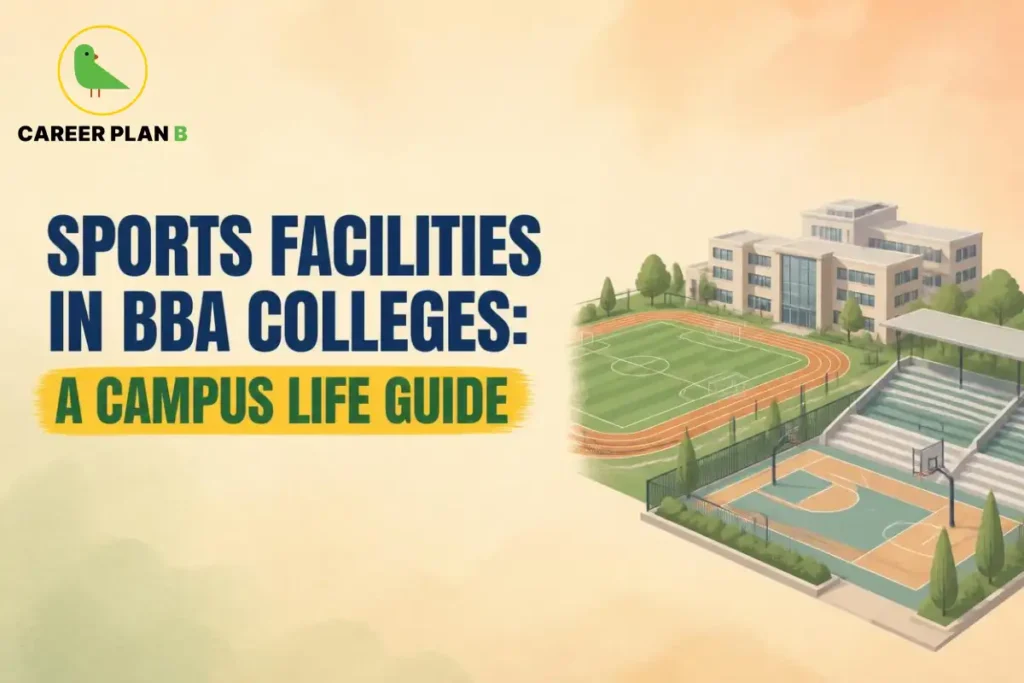 Sports facilities in BBA colleges with a football field, running track, and basketball court.