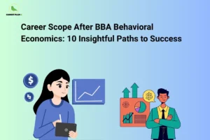 Behavioral economics concept showing a student with financial charts, money symbols, and business analysis.