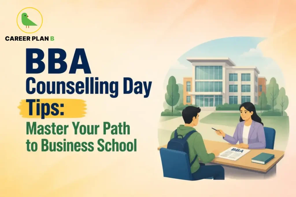 Student attending a BBA counselling session with an admission counsellor at a business school.