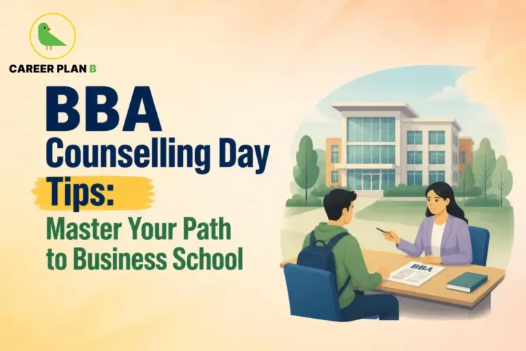 Student attending a BBA counselling session with an admission counsellor at a business school.
