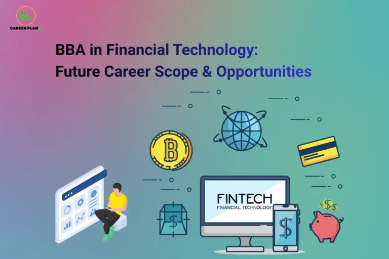 BBA in financial technology shown with fintech software, digital payments, cryptocurrency, and savings symbols.