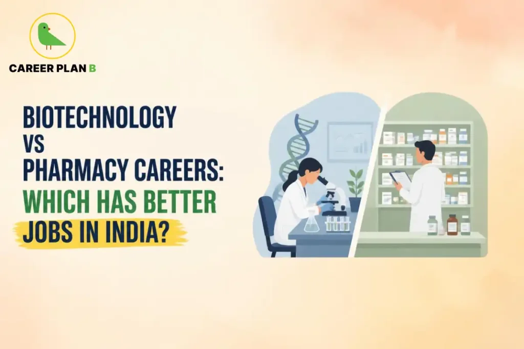 Biotechnology vs pharmacy careers in India with laboratory research and pharmaceutical work