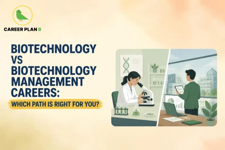 Biotechnology vs biotechnology management careers with laboratory research and business management