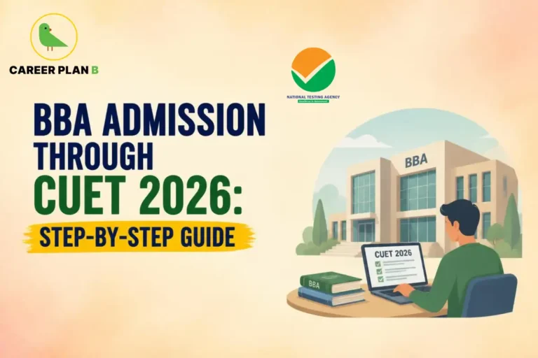 A student reviews a CUET 2026 checklist on a laptop for BBA admission