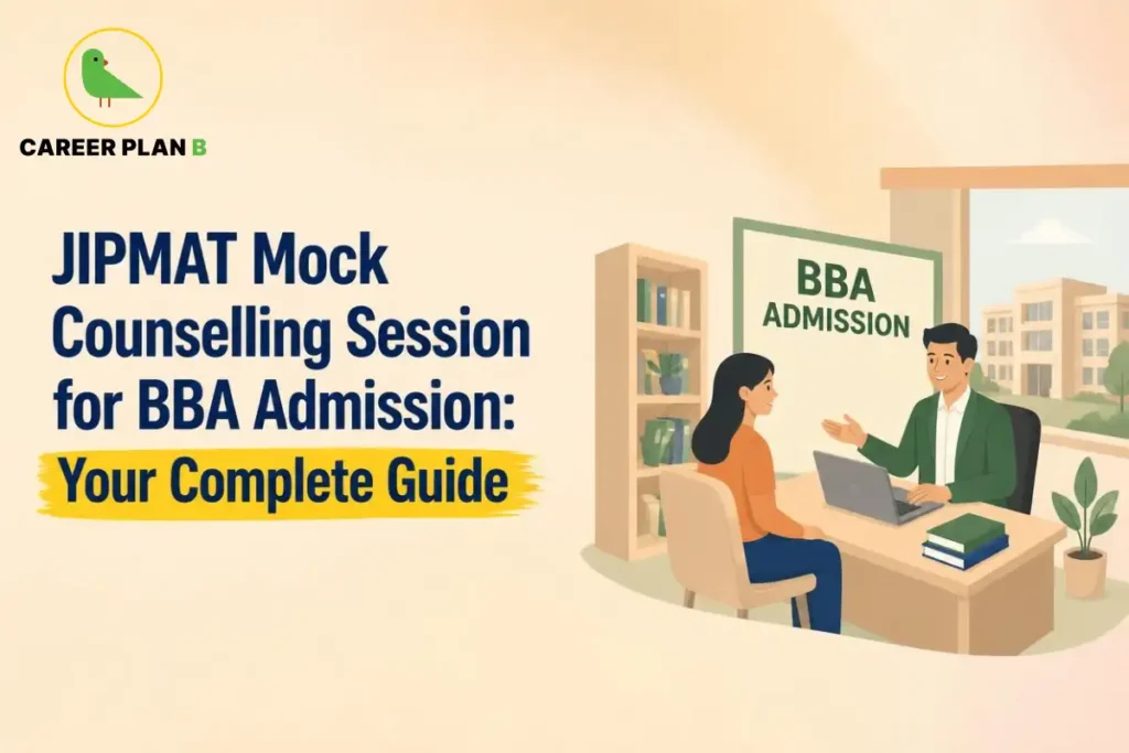 Student discussing college admission with a counsellor during mock counselling for BBA aspirants