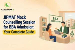 Student discussing college admission with a counsellor during mock counselling for BBA aspirants