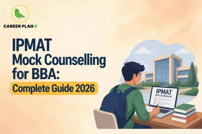 BBA aspirant reviewing IPMAT mock counselling details on a laptop during admission preparation