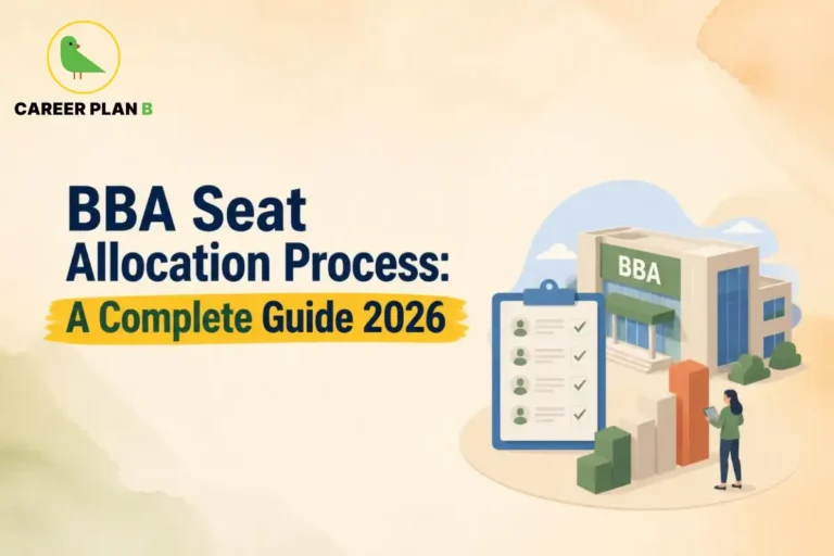 BBA seat allocation graphic showing student records, college building, and admission selection data