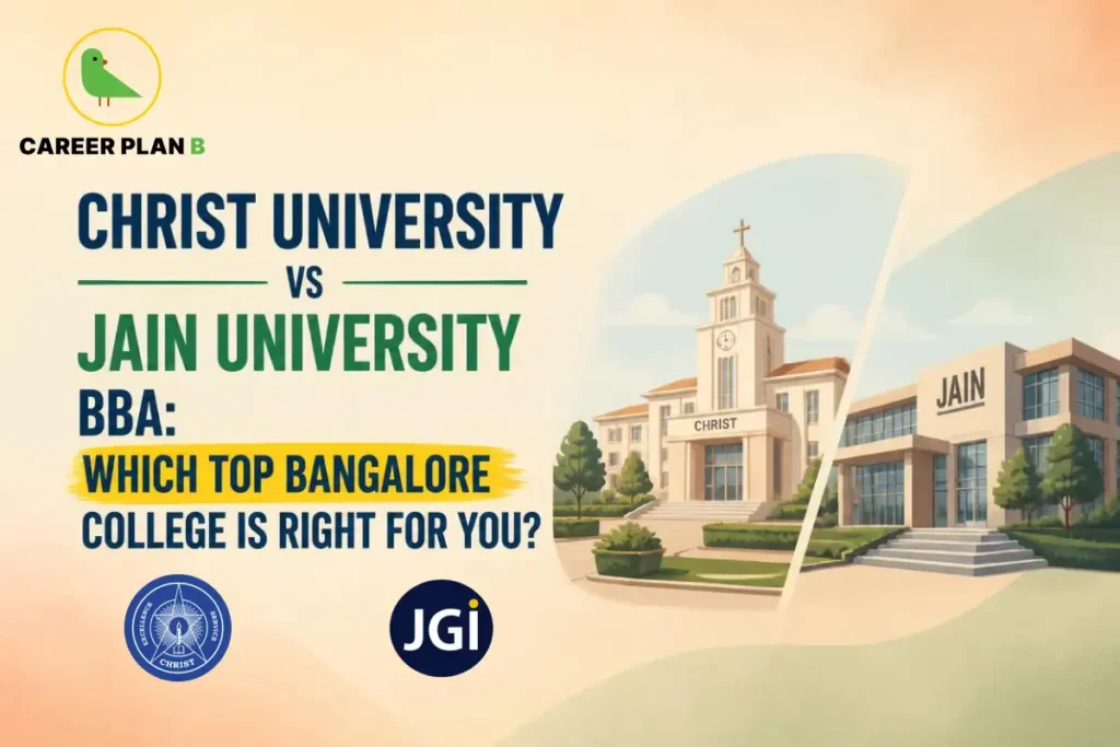Christ and Jain University campuses illustrated side by side for BBA comparison