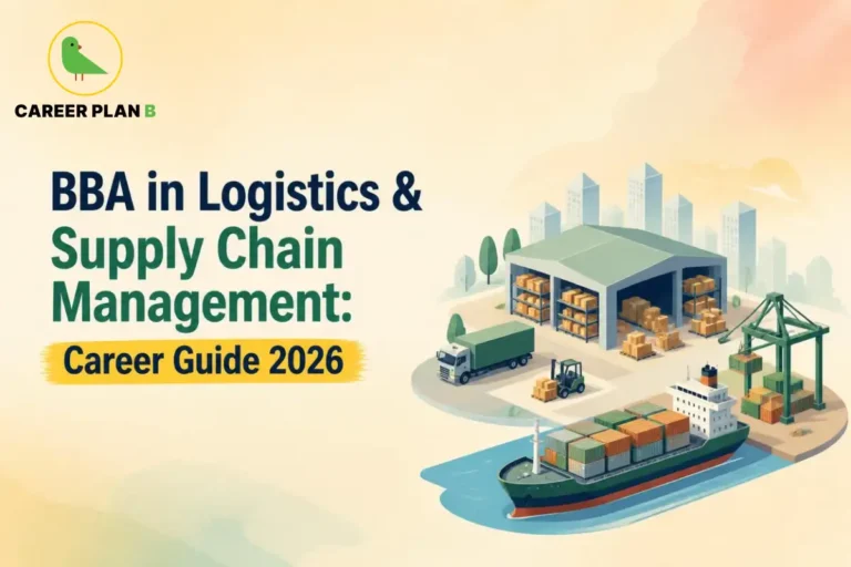Supply chain illustration featuring warehouse, trucks, containers, cranes and cargo ship