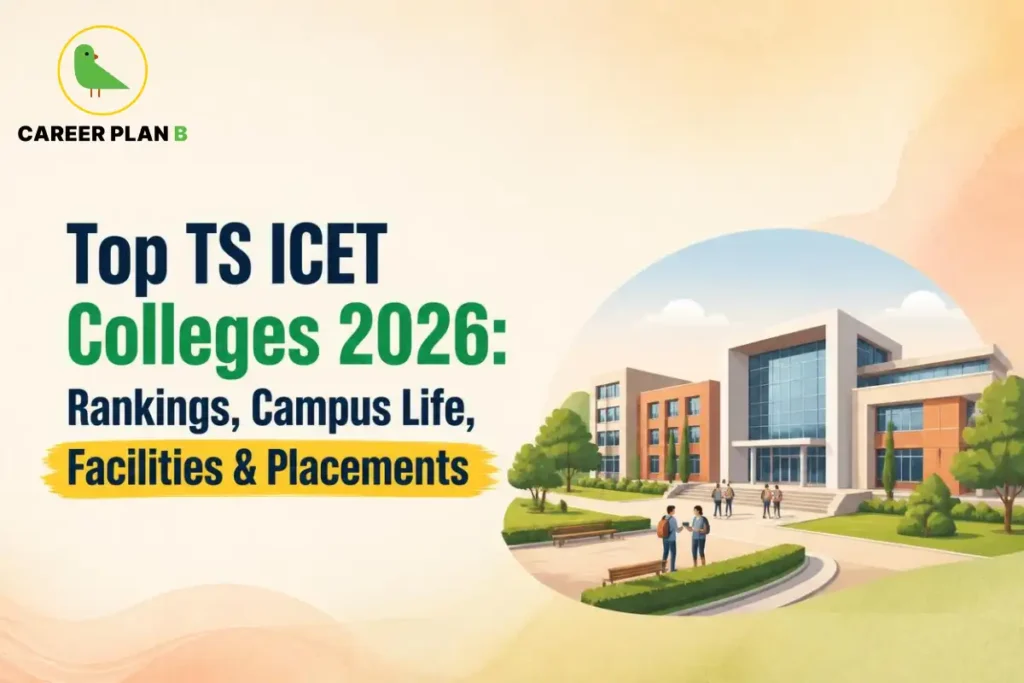 Modern college campus illustration representing TS ICET colleges and student life.