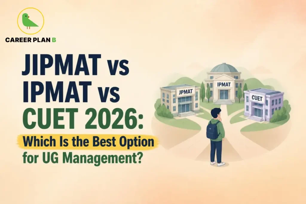 Student choosing between JIPMAT, IPMAT and CUET pathways for undergraduate management.