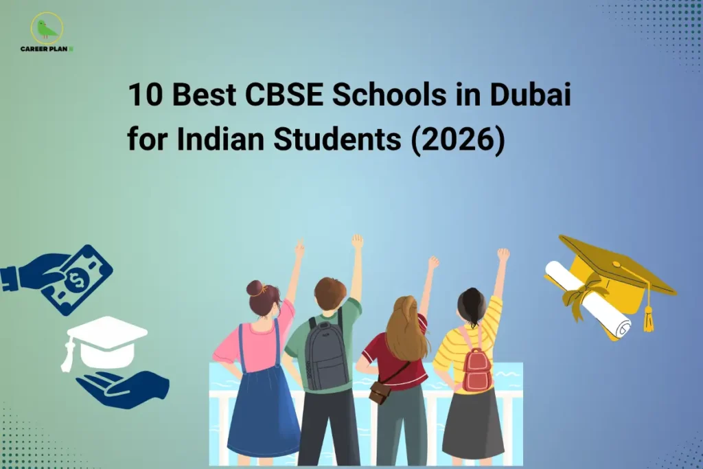 Students exploring CBSE schooling options in Dubai with graduation and education symbols