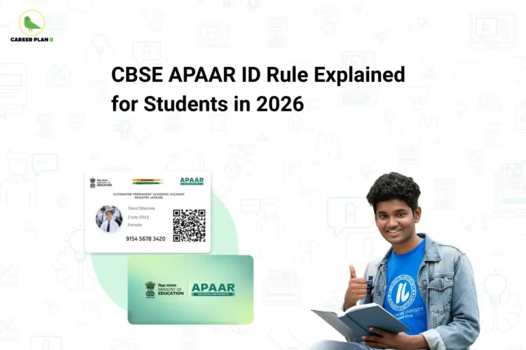 Student holding an APAAR ID card illustration with an academic identity record