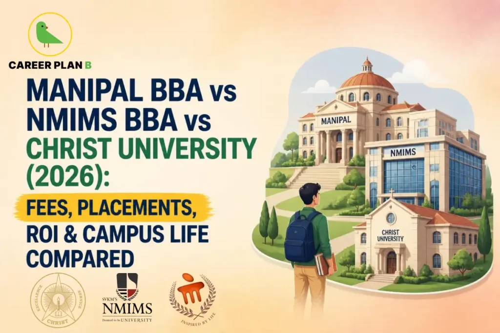 Manipal, NMIMS and Christ University BBA programs shown in a 2026 comparison.